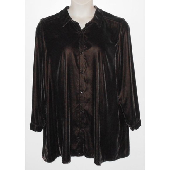 J. Jill Tops - J Jill XL Brown Velvet Swing Tunic Button Up Shirt Blouse Top